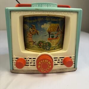 Vintage '64-'65 Fisher Price Peek A Boo Screen TV Toy Music Box Works